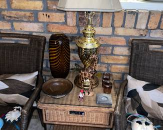 Ratan End table with drawer & glass top