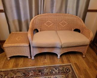 Nice wicker loveseat and side table