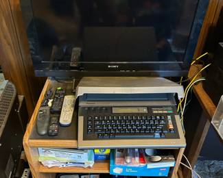 Sony television, office supplies, typewriter 