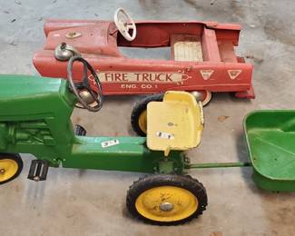 John Deere tractor - excellent original condition!  Pedal Fire Truck. 1960's.