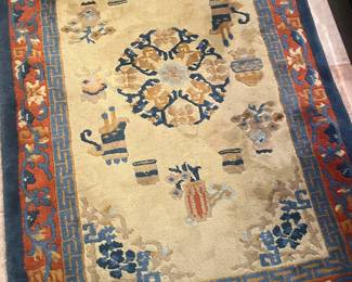 Antique Chinese, Ningxia Rug Hand cut wool early 1900s