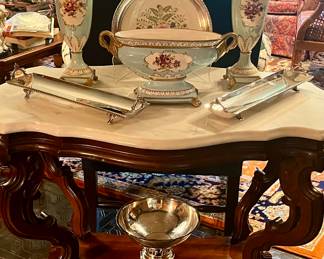 Marble top Victorian table with matching etagere