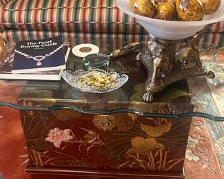 Lacquered Asian trunk with custom glass top