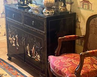 Black lacquer and mounted stone cabinet