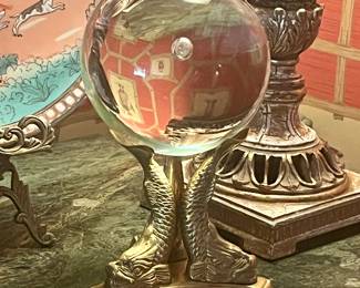 Pair of brass French dolphin tripods