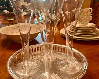 Four rare Mignon Faget toasting flutes from NOLA