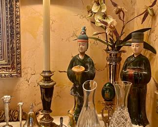 Asian temple burial figures in polychrome terracotta