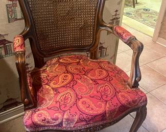 Louis Philippe cane back chair with wonderful red paisley upholstery