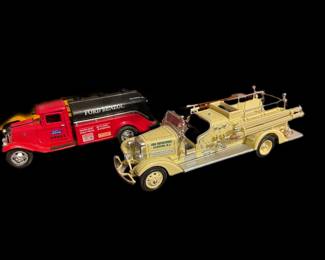 Tin Toys 1934 Ford BB-157 Benzol Tanker Truck and 1938 Ahrens-Fox VC Fire Engine