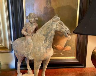 Chinese girl and her horse reminiscent of the Tang dynasty.  "Visions of the Orient"  oil painting 24x18 by award winning artist James Bruce 