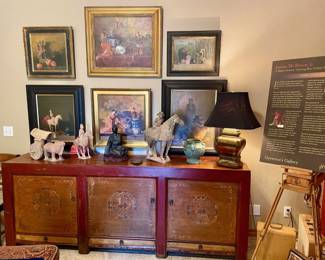 Antique Chinese Cabinet with Brass lamp