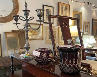 Carved Glass Craberry or Blue Cannisters