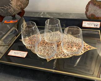 MCM Glasses with Funky Leopard Themed Serving Tray