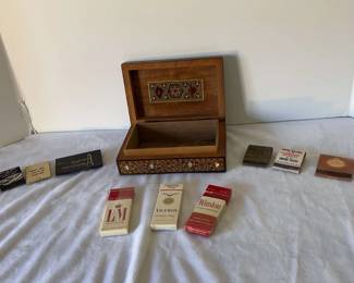 Match Books, Miniature Packs of Cigarettes a Wooden Trinket Box