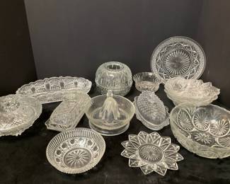 Glass Lot Including Juicer Hobnail Butter Dish