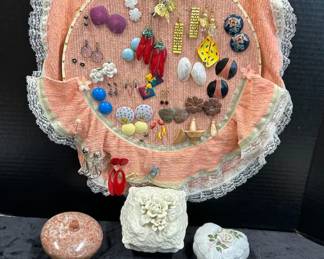 Vintage Chenille Earring Holder with Earrings More