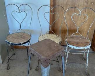 3 Metal Chairs One Metal Stool