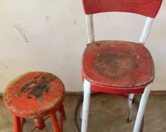 2 Vintage Red Stools