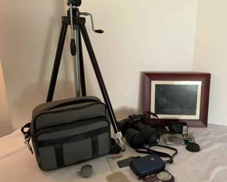 Pentax Film Camera 3 Lenses, Nikon Coolpix Digital Phillips Digital Frame Tripod