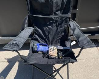 Black Camp Chair, Cabelas Trail Cam, Flashlights