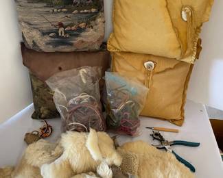 4 Leather Pillow Covers, Leather Tools, Scraps