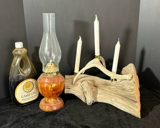 Oil Lamp Wooden Candle Holder