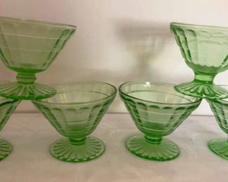 Six Green Depression Glass Sherbet Dishes