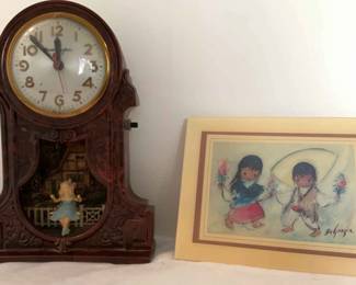 Antique Mastercraft Swinging Girl Clock Crystal Tile By Degrazia