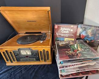Crosley Record Player with Records including Johnny Cash