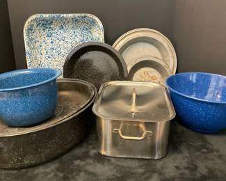 Enamelware, Vintage Pie Tins, More