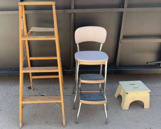Two Footstools a Wooden Ladder