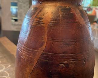 Old Hand Turned Wooden Vase