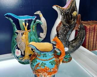 Vintage Hand Painted Majolica Pitchers Orlando Estate Auction
