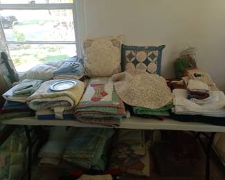 Sheets, blankets, hand stitched quilts, towels