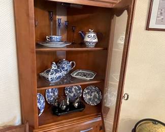stylish corner cupboard with lower storage--lighted to show off your treasures