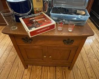Antique oak one drawer wash stand with bar fixings