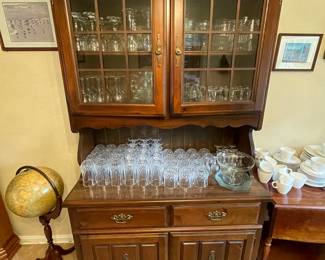 18 pane glass early American china cabinet---Full of goodies