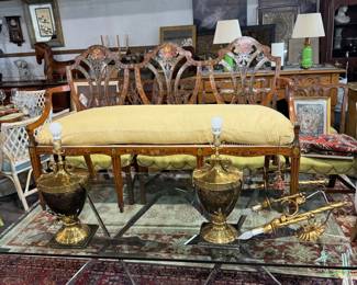 Neoclassical Bronze On Marble Lamp Pair