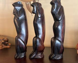 Hear No Evil, See No Evil, Speak No Evil Hand Carved Monkeys 