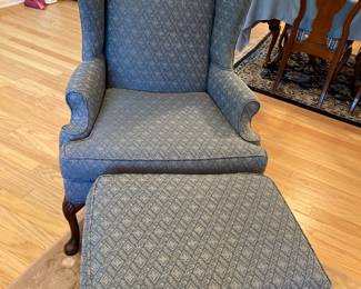Blue Wingback Chair/Ottoman 