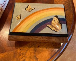 Joyful Light Wood Butterfly and Rainbow Music Jewelry Box 