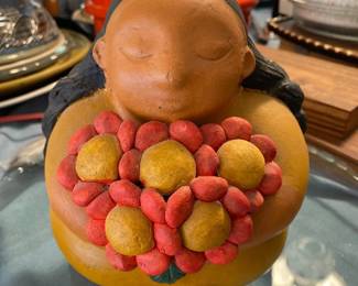 Clay Gorda Flowers Daisies Mexican Folk Art Pottery 