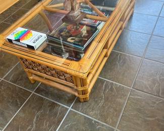 Bamboo Wicker Glass Coffee Table 