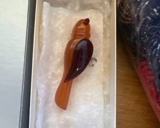 Murano Orange Red Gold Flecks Italian Art Glass Bird Sculpture