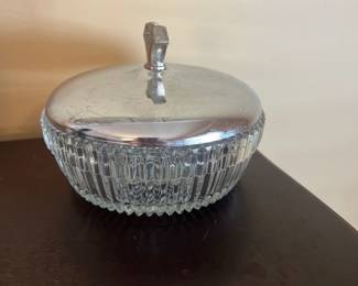 Vintage Clear Glass Candy Dish with Metal Lid 