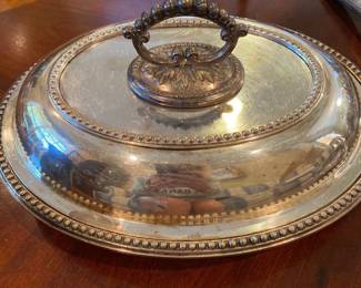 Antique English Silver Plated Covered Oval Serving Dish 