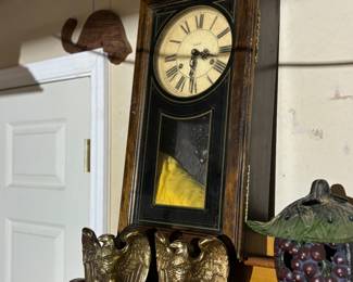 Vintage eagle book ends and clock