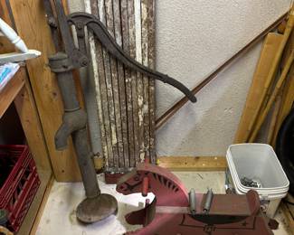 Antique well pump, rocking horse 