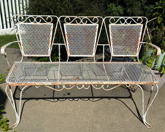 Vintage mid century wrought iron bench 