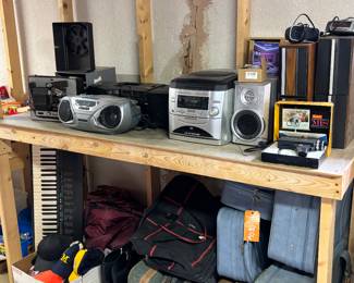 Luggage, audio equipment, keyboard